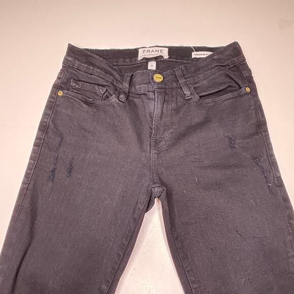 Frame Le Skinny De Jeanne Crop Black Jean Released Hem Frayed Jeans 25 - Picture 9 of 12